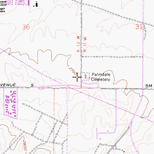 Topographic Map of Palmdale Cemetery, CA