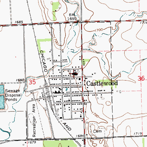 Topographic Map of Castlewood Elementary School, SD