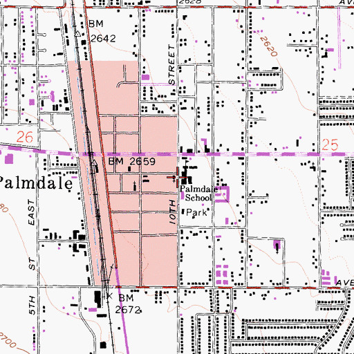 Topographic Map of Palmdale School, CA