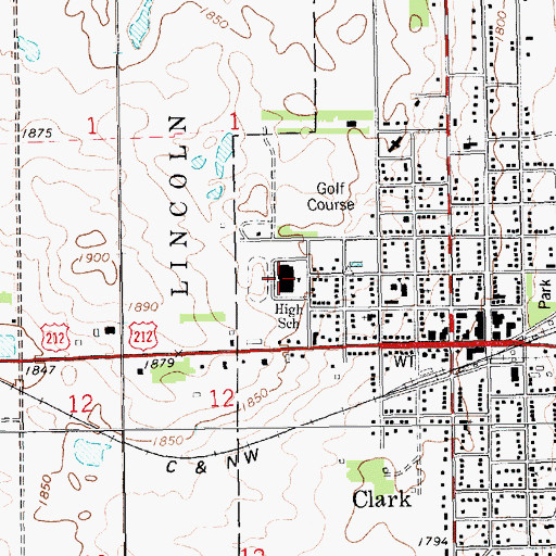 Topographic Map of Clark High School, SD