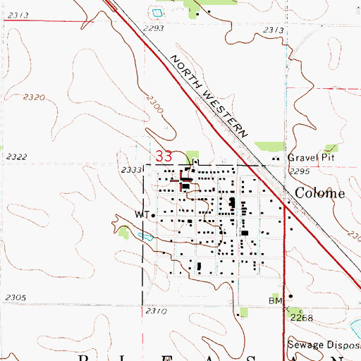 Topographic Map of Colome Elementary School, SD