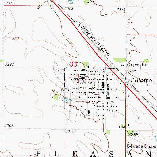 Topographic Map of Colome High School, SD