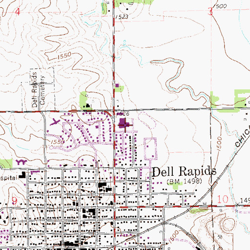 Topographic Map of Dell Rapids High School, SD