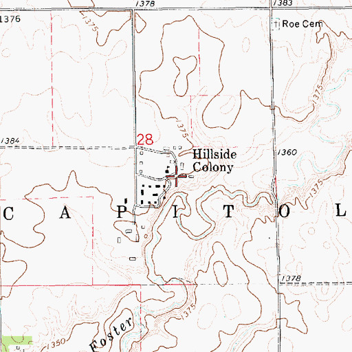 Topographic Map of Hillside Colony Elementary School, SD