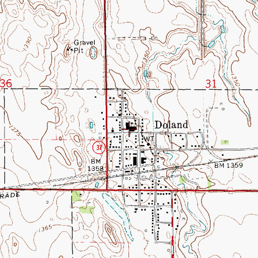 Topographic Map of Doland Junior High School, SD