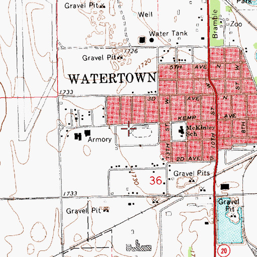 Topographic Map of Watertown Stadium, SD