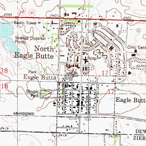 Topographic Map of Cheyenne River BIE Junior High School, SD