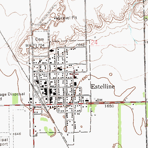 Topographic Map of Estelline Elementary School, SD