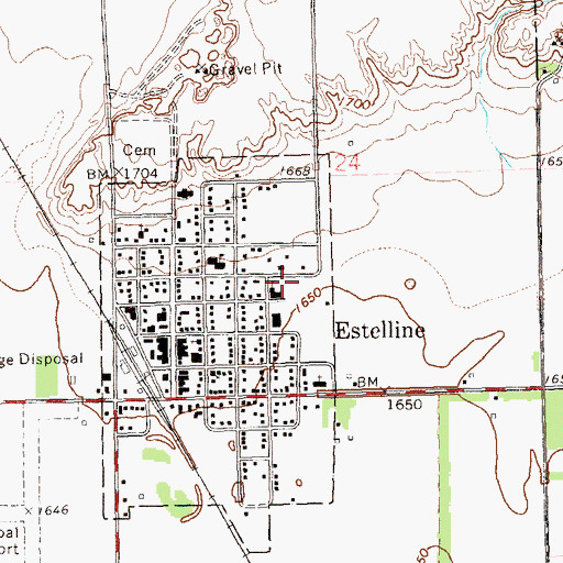 Topographic Map of Estelline High School, SD