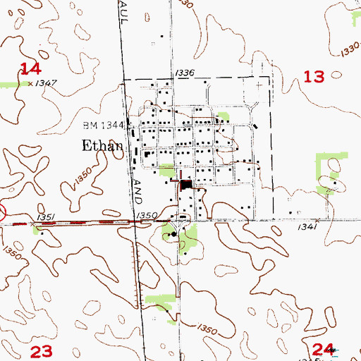 Topographic Map of Ethan High School, SD