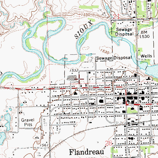 Topographic Map of Flandreau Elementary School, SD