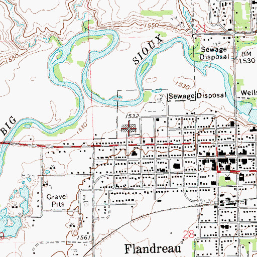 Topographic Map of Flandreau High School, SD