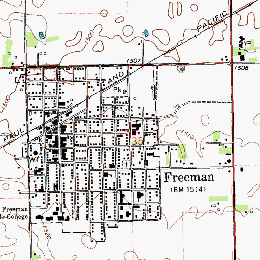 Topographic Map of Freeman Elementary School, SD