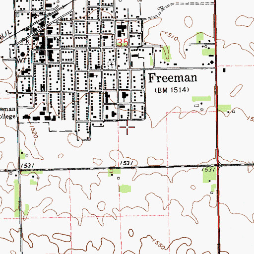 Topographic Map of Freeman Junior High School, SD