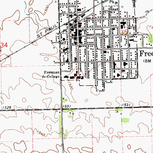 Topographic Map of Freeman Academy Elementary School, SD