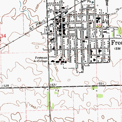 Topographic Map of Freeman Academy High School, SD