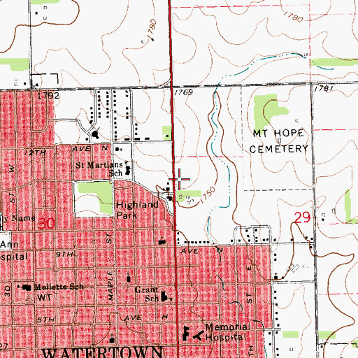 Topographic Map of Great Plains Lutheran High School, SD