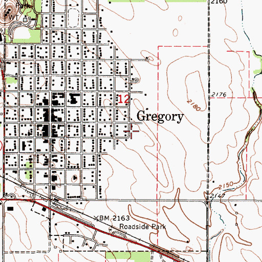 Topographic Map of Gregory Junior High School, SD