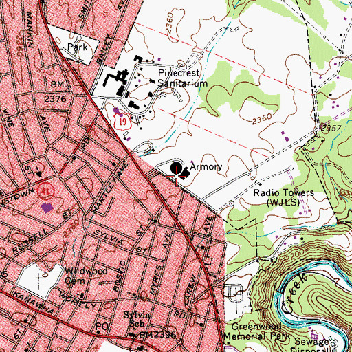 Topographic Map of Beckley Raleigh County Convention Center, WV