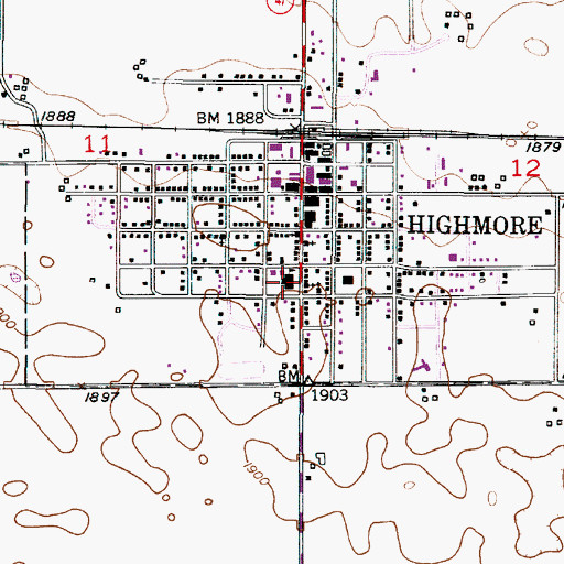 Topographic Map of Highmore Junior High School, SD