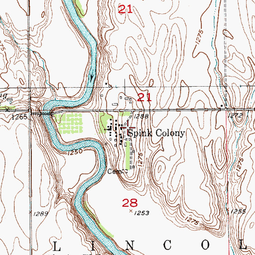 Topographic Map of Spink Colony Elementary School, SD