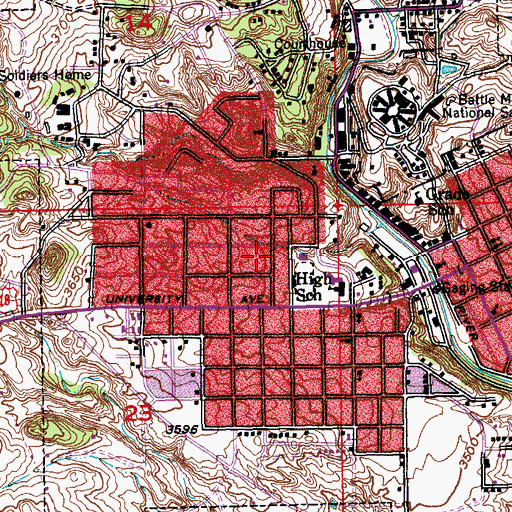 Topographic Map of Hot Springs Elementary School, SD