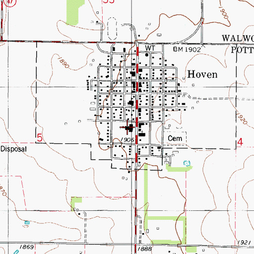 Topographic Map of Hoven Elementary School, SD