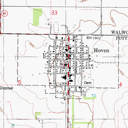 Topographic Map of Hoven High School, SD