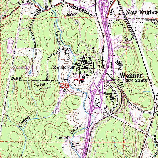 Topographic Map of Weimar College, CA