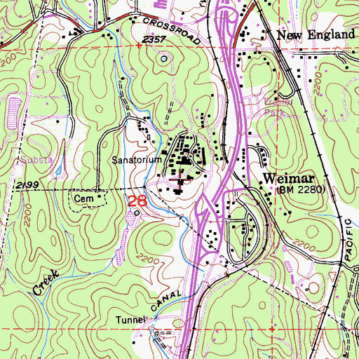 Topographic Map of Weimar Academy, CA
