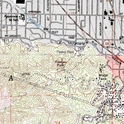 Topographic Map of Pasko Park, CA