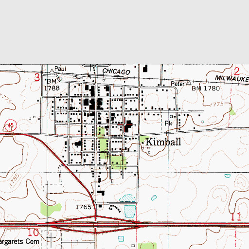 Topographic Map of Kimball Junior High School, SD