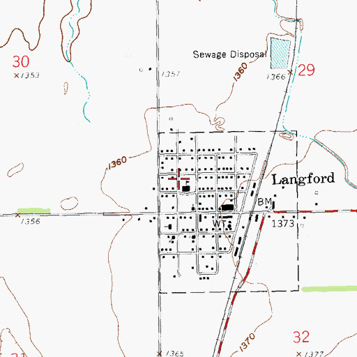 Topographic Map of Langford Area Middle School, SD