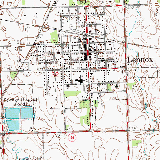 Topographic Map of Lennox Middle School, SD