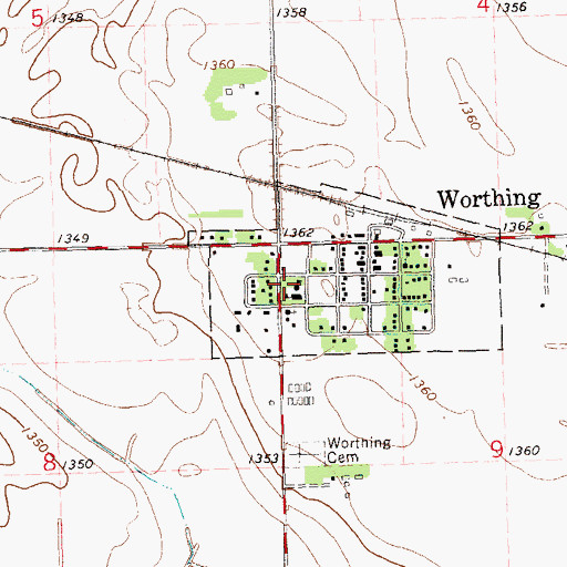 Topographic Map of Worthing Elementary School, SD