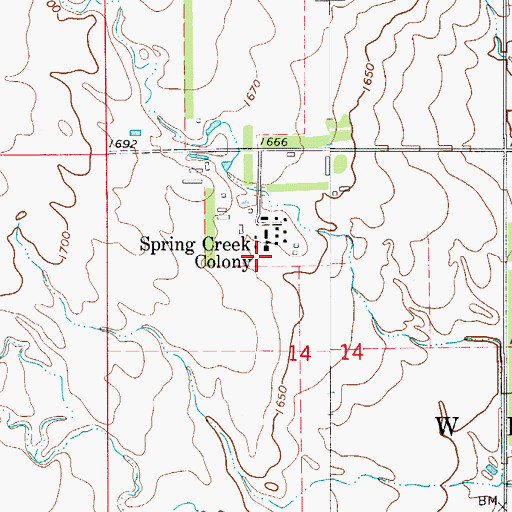Topographic Map of Spring Creek Colony Elementary School, SD