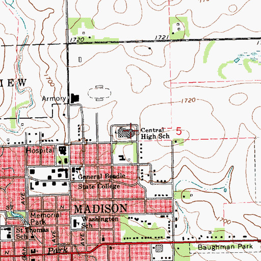 Topographic Map of Madison Middle School, SD