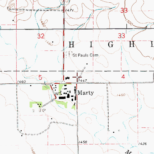 Topographic Map of Marty Middle School, SD