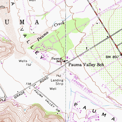 Topographic Map of Pauma Elementary School, CA