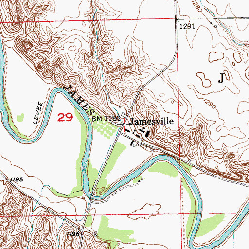 Topographic Map of Jamesville Colony Elementary School, SD