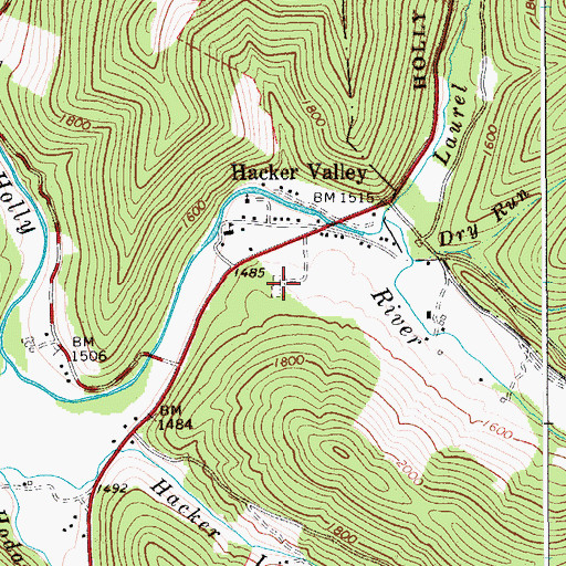 Topographic Map of Hacker Valley Cemetery, WV