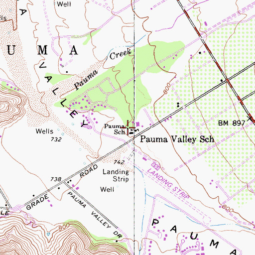 Topographic Map of Pauma Valley School, CA
