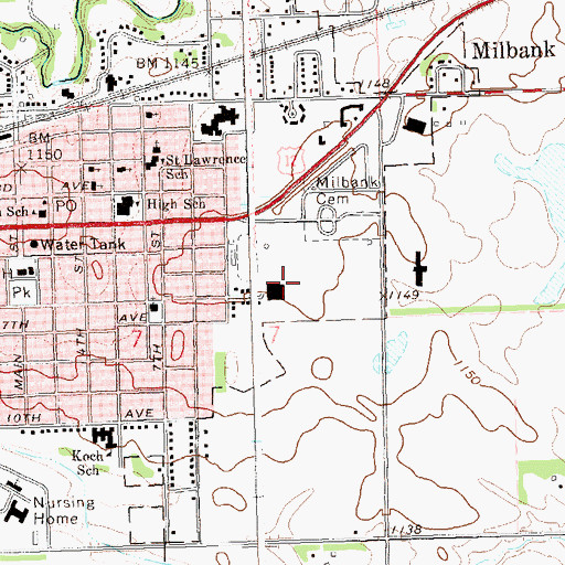 Topographic Map of Milbank Middle School, SD