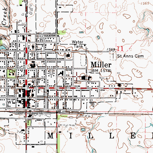 Topographic Map of Miller Junior High School, SD