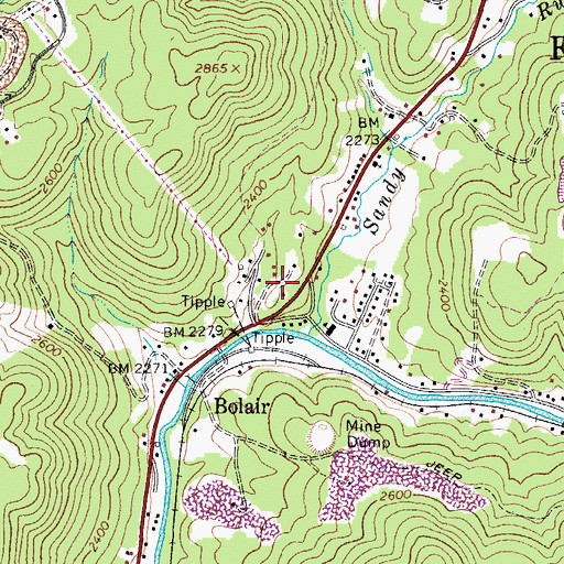 Topographic Map of Sand Run Baptist Church Cemetery, WV