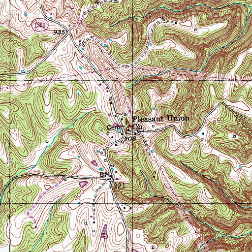 Topographic Map of Pleasant Union Methodist Church Cemetery, KY