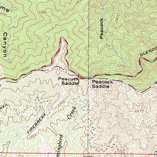 Topographic Map of Peacock Saddle, CA