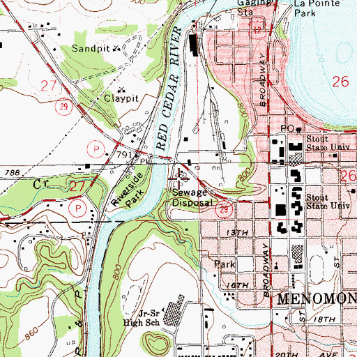 Topographic Map of Menomonie Wastewater Treatment Facility, WI