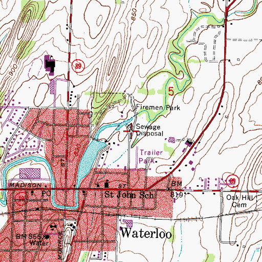 Topographic Map of Waterloo Wastewater Treatment Facility, WI