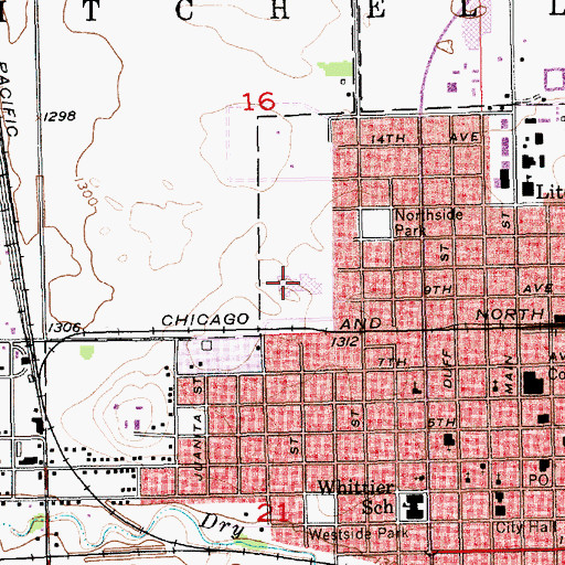 Topographic Map of Mitchell Middle School, SD